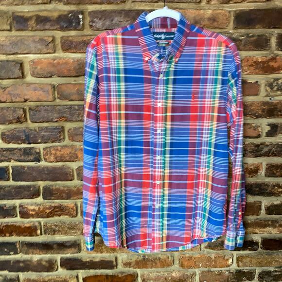 Ralph Lauren Custom Fit Rainbow Plaid Long Sleeve Button Down Shirt Size Medium - Picture 1 of 5
